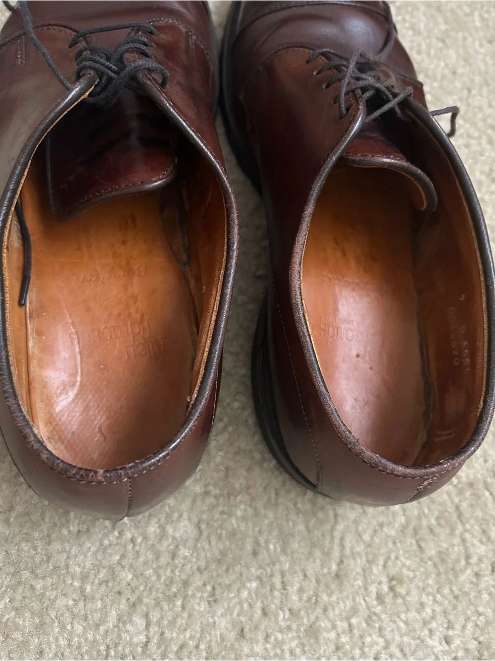 Allen Edmonds Men’s 9 B Brown Leather Cap Toe Derby Dress Shoes